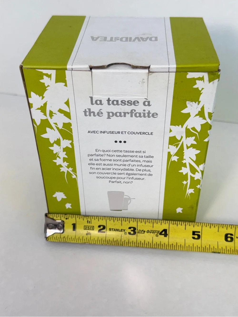 Davids Tea Perfect Mug, Apple Green, “Ivy” Pattern, Lid, Infuser, Box, Good